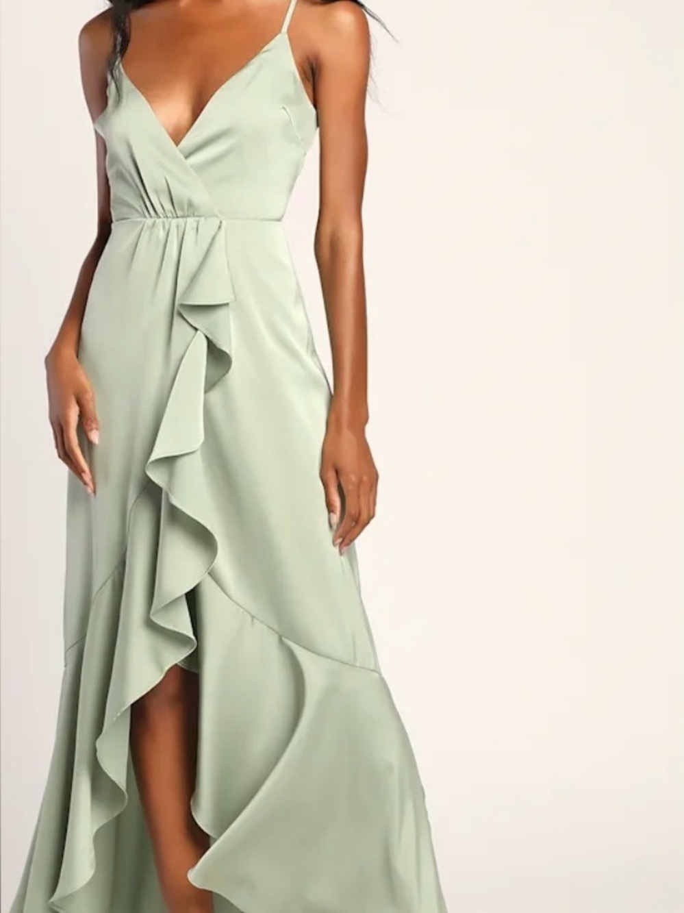 Lukas Elegant Sage Green Ruffle Maxi Dress - Womens; Medium; NWT